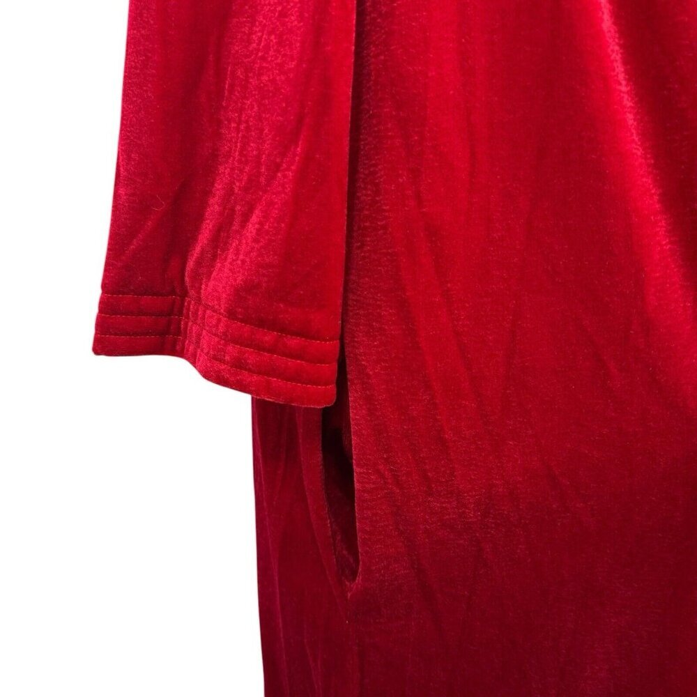 Vtg Heather Collection Robe Size Medium Red Velour 1/2 Zip Pocket Grandmacore - Picture 5 of 8
